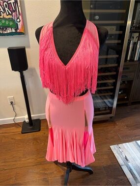 ZYM Hot Pink Fringe Latin Dance Set - Size Small